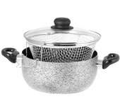 Freidora casera antiadherente de sal y pimienta con tapa de cristal.