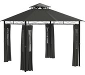 Carpa de jardín pavilion de 3 x 3 m con pared lateral y techo doble, resistente a la intemperie, de metal en gris oscuro, para fiestas en el jardín.