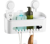 Cesta de ducha blanca con ventosa, extraíble, sin necesidad de taladrar, ideal para baño y cocina, ideal para guardar champú, acondicionador y jabón.