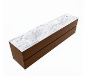 Mondiaz vica dlux 200cm mueble de baño color rust con 4 cajones. con lavabo cloud doble sin orificios color glace