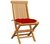 Sillas de jardín 4 uds con cojines rojos madera de teca
