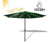 Sombrilla solar led recta ø350cm terraza verde con protección uv, impermeable y diseño elegante