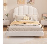 Cama acolchada de 90 x 200 cm, cuna de peluche, bonito cabecero, somier de láminas, color blanco