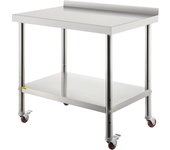Vevor mesa de preparación de acero inoxidable con 4 ruedas 36 x 24 x 35 pulgadas