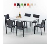 Mesa rectangular blanca 150x90 cm y 6 sillas de colores paris summerlife
