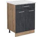 Vicco mueble bajo de cocina r-line, hormigón negro, 60 cm et mármol