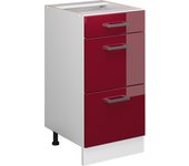 Vicco mueble bajo de cocina r-line, rojo burdeos alto brillo, 40 cm con cajones, sin encimera