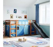 Vidaxl cama alta para niños con cortinas madera pino azul 90x190 cm