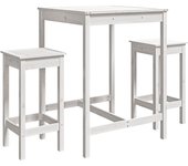 Set de mesa y taburetes altos jardín 3 pzas madera pino blanco