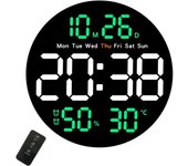 Reloj de pared o mesa digital led, pantalla redonda de 10 pulgadas, indicador de temperatura y humedad, con mando a distancia