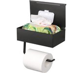Portarrollos de papel higiénico con estante, portarrollos de baño con caja de toallitas desechables oculta, puerta