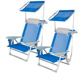 Pack 2 sillas de playa 4 posiciones c/parasol, cojín y bolsillo azul aktive