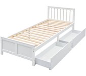 Cama de madera con cajones, estructura de pino, blanco, 90x200 cm