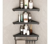 Estante de esquina para baño negro de tres niveles sin perforación, 30*23*3.2 cm, distancia entre los estantes ajustable libremente