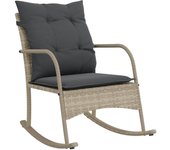 Silla mecedora de jardín | silla de exterior | sillon jardín con cojines ratán sintético gris claro cfw440373