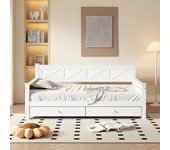 Cama individual, 90x200cm, cama con somier (sin colchón), 2 cajones, estilo minimalista, pino, cama de madera, blanco