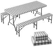 Mantel antimanchas, juego de 3 fundas para mesa de picnic y bancos, diseño a cuadrados
