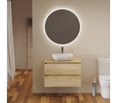Conjunto de baño sail | mueble de baño suspendido | 90 cm nature | dos cajones | lavabo ovalado blanco mate | mueble montado | plusbaño