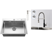 Fregadero cocina 1bandeja 55*45cm fregadero empotrado y colocar con dispensador jabón+grifo cocina resorte con ducha extensible,2 modos,negro