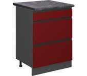 Vicco mueble bajo de cocina r-line, rojo, 60 cm con cajones, et antracita