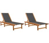 2 piezas tumbona de jardín | tumbona de exterior | sillas madera maciza de acacia y textileno negro cfw599764