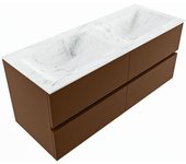 Mondiaz vica dlux 120cm mueble de baño color rust con 4 cajones. con lavabo cloud doble sin orificios color opalo