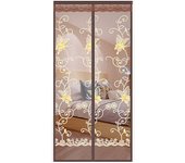 Mosquitera magnética para puerta, cortina de puerta con velcro antimosquitos, mariposa bordada marrón, 90cm*220cm