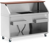 Estación de coctelería móvil - con cubitera y soporte para botellas - mostrador de 150 cm con aspecto de madera - royal catering