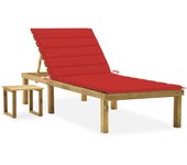 Vidaxl tumbona de jardín con mesa y cojín de madera de pino impregnada