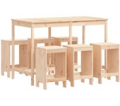 Set de mesa y taburetes altos jardín 7 pzas madera maciza pino