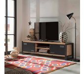 Mueble de televisión cyprien, aparador de salón, mueble bajo para tv, base de pared equipada, 180x45h50 cm, roble y negro