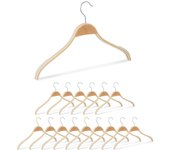 Relaxdays perchas ropa, set de 16, finas, gancho giratorio, bandas antideslizantes, madera, 42 cm, duraderas, natural