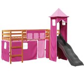 Cama individual | cama alta para niños con torre madera pino rosa 90x190 cm cfw42467