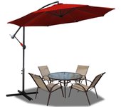 Sombrilla 300 cm con protección uv 30+ manivela plegable aluminio redonda balcón terraza jardín paraguas manivela paraguas de mercado rojo