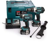 Makita dlx 2145 tj twin pack perceuse à percussion sans fil 18 v + boulonneuse à chocs sans fil + 2x batteries 5.0ah + chargeur + makpac
