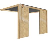 Pérgola bioclimática adosada de 3 x 4m gris en madera y 2 mamparas ( 2 claustras 1 m x 2,39 m ) - oviala
