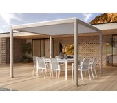 Pérgola cenador ocean 3,6x3,6 rústico-blanco bioclimática con estructura de aluminio, techo laminar orientable, para jardín y porche