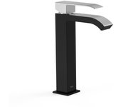 Tres 00661001ne cuadro grifo monomando caño alto para lavabo color negro-cromo