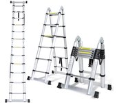 Escalera telescópica de aluminio 1,9m+1,9m plata sin gancho con estabilizador carga máx. 150 kg
