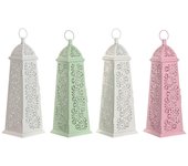 Farol home esprit blanco verde rosa metal aluminio shabby chic 13 x 13 x 43 cm (4 unidades)