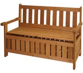 Banco de jardín hwc-l68 con almacenaje, banco arcón asiento almacenaje, exterior madera abeto mvg 114cm, marrón