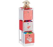 Relaxdays estantería infantil con tres cajas, organizador de juguetes, cisnes, blanco & rojo, 89x27,5x30 cm
