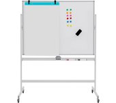 Costway pizarra móvil magnética en seco 120 x 90 cm, doble cara, soporte sobre ruedas bloqueables, giro de 360 °, altura ajustable, pizarra blanca, of