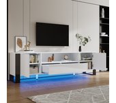 Mueble de tv moderno con 2 puertas y 1 cajón en alto brillo - 178 x 40 x 54 cm - leds - mdf - blanco + negro