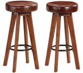 Juego de dos taburetes de bar de diseño, asiento de madera de acacia, cuero auténtico 1202112