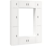 Conjunto de mueble de tv de 8 piezas, madera contrachapada blanca de alto brillo