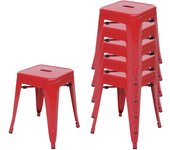 Juego de 6 taburetes hwc-a73, taburete de metal asiento taburete, metal diseño industrial apilable ~ rojo