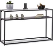 Relaxdays consola recibidor cristal, mesa auxiliar entrada, metal-vidrio-dm, 70,5x110x30 cm, negro