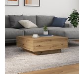 Mesa de café vidaxl con luces led roble artesano 80x80x31 cm