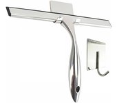 Escobilla de ducha de acero inoxidable de 14 pulgadas con hoja de silicona, herramienta de limpieza de baño multiusos - plata